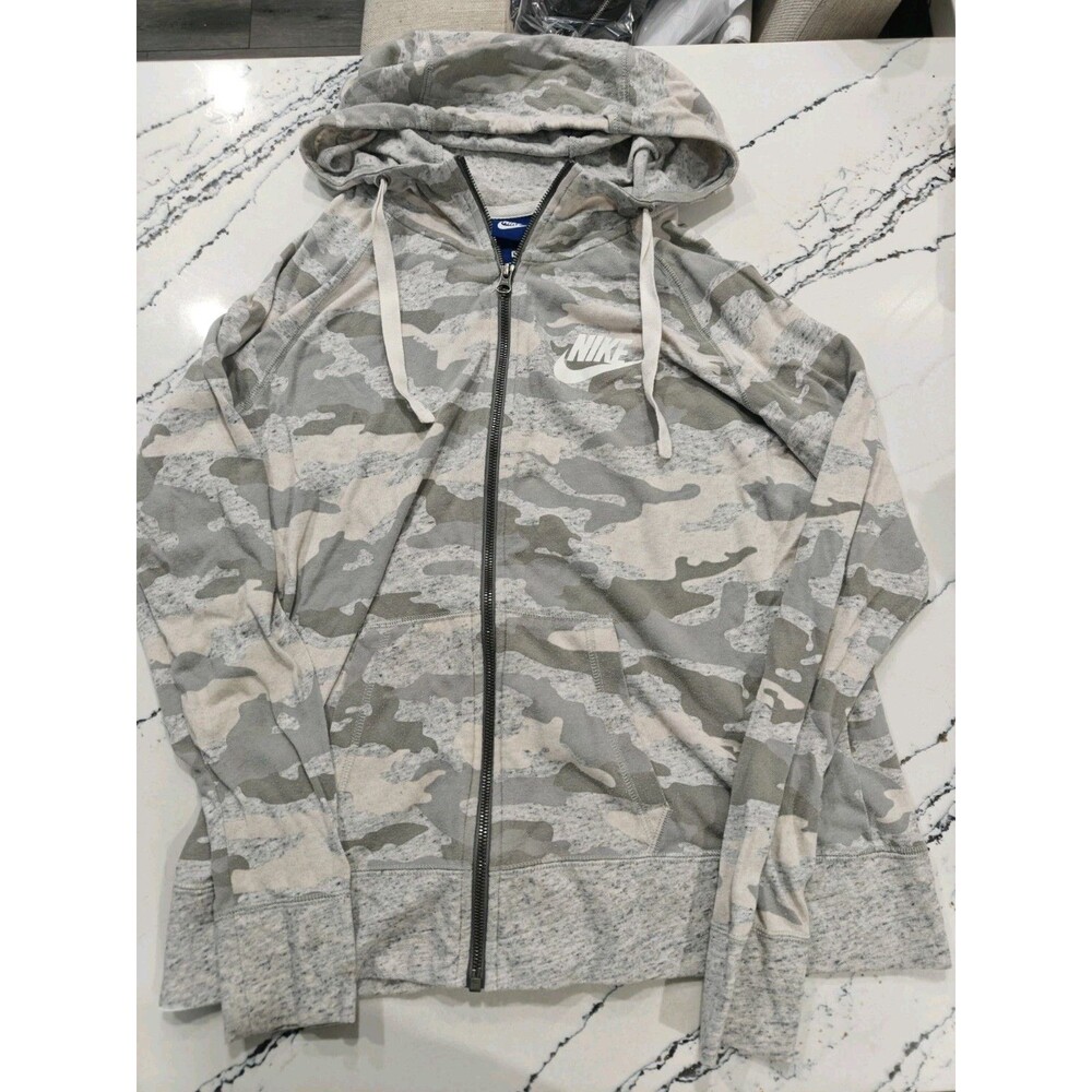 Nike Hoodie Womens Large Gray Camo Cotton Full Zip Sportswear Gorpcore